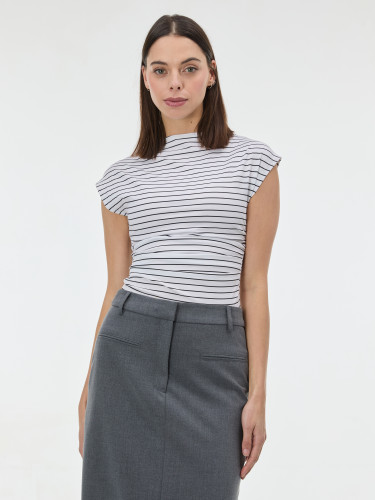 Футболка женская без рукавов в черную полоску молочная ORSAY