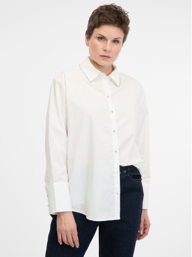 Женская блузка с вышитыми камнями воротником белая ORSAY