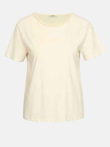 Женская футболка с аппликацией на воротнике кремовая ORSAY