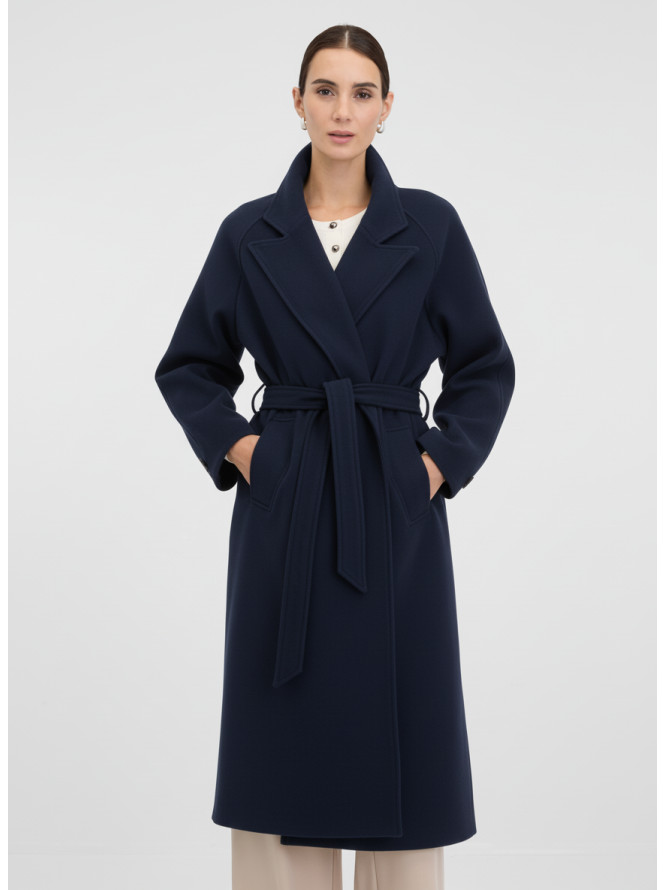Женское пальто с поясом темно-синее ORSAY
