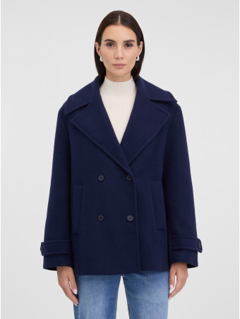 Пальто жіноче двобортне коротке темно-синє ORSAY