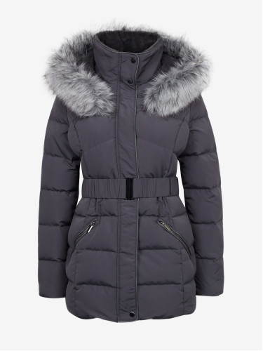 Куртка жіноча зимова стьобана з поясом темно-сіра ORSAY