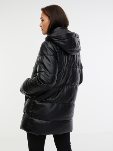 Пальто жіноче стьобане зі штучної шкіри чорне ORSAY