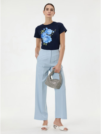 Штани жіночі прямого крою з виточками на поясі блакитні ORSAY
