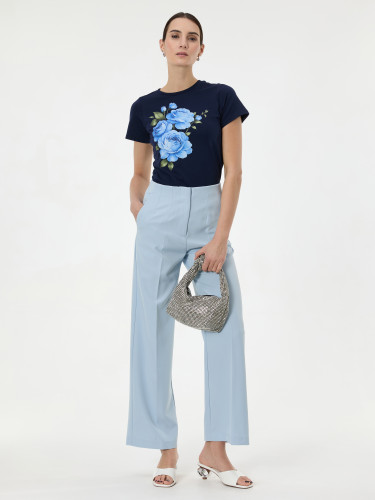 Штани жіночі прямого крою з виточками на поясі блакитні ORSAY
