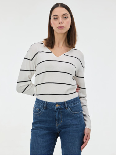 Свитер женский в черную полоску молочный ORSAY