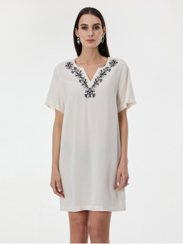 Платье женское короткое с вышивкой кремовое ORSAY