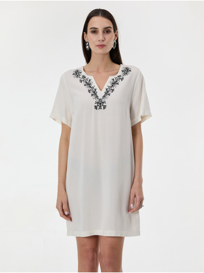 Платье женское короткое с вышивкой кремовое ORSAY