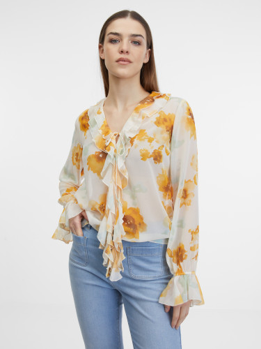 Блуза жіноча з квітковим принтом біла ORSAY